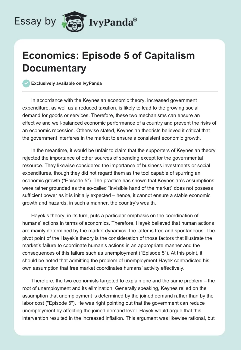 Economics: Episode 5 of "Capitalism" Documentary. Page 1