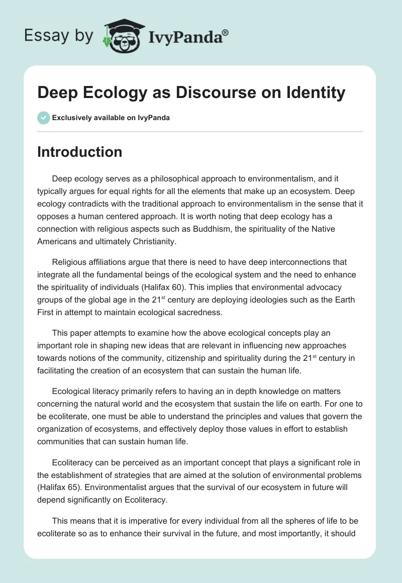 Deep Ecology as Discourse on Identity. Page 1