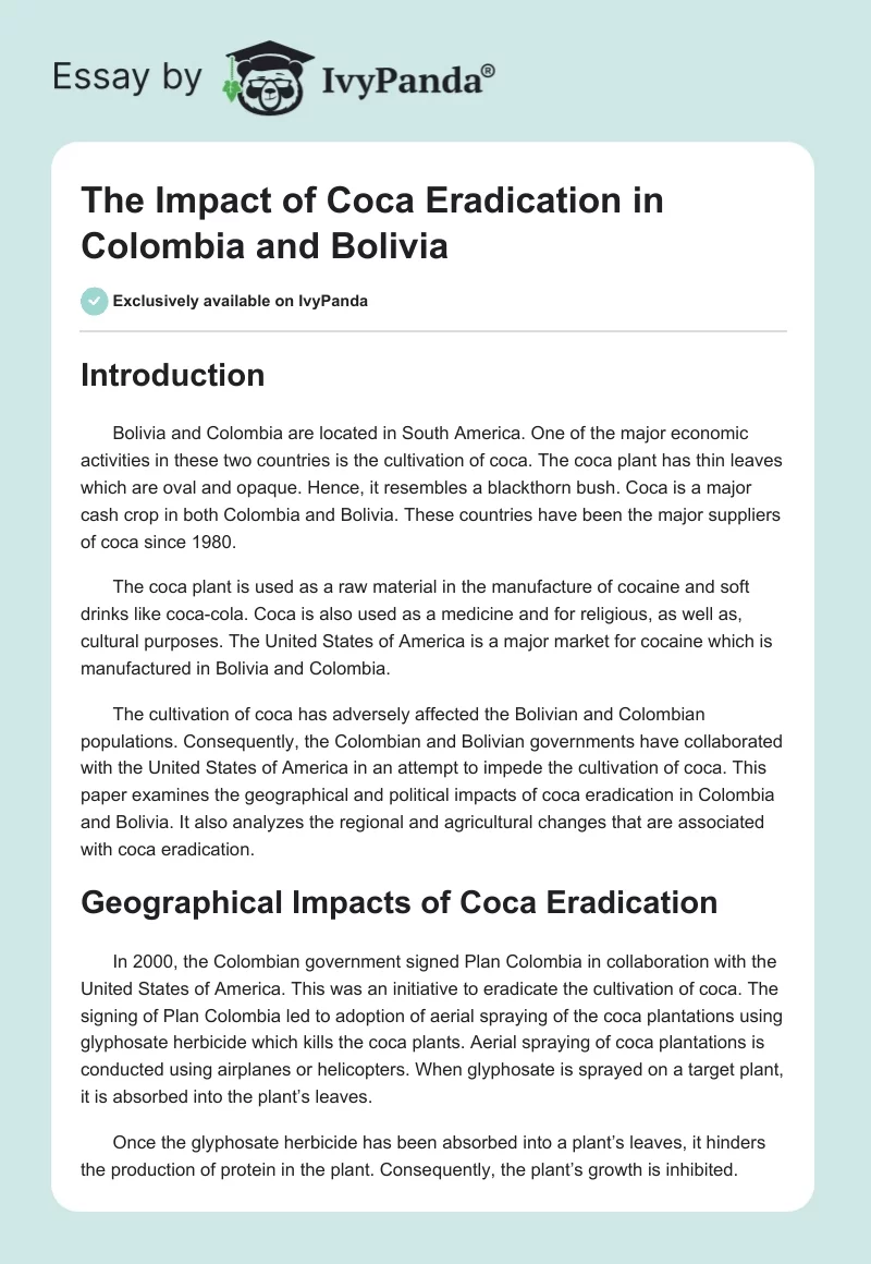 The Impact of Coca Eradication in Colombia and Bolivia. Page 1