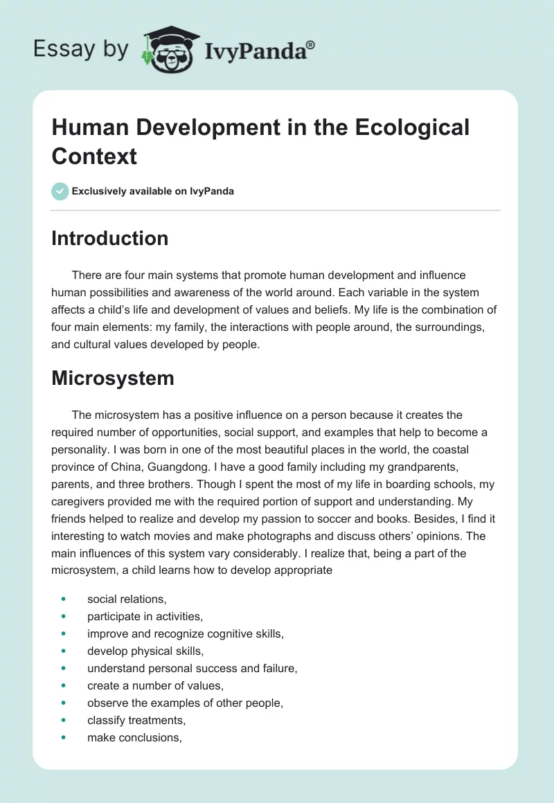 Human Development in the Ecological Context. Page 1