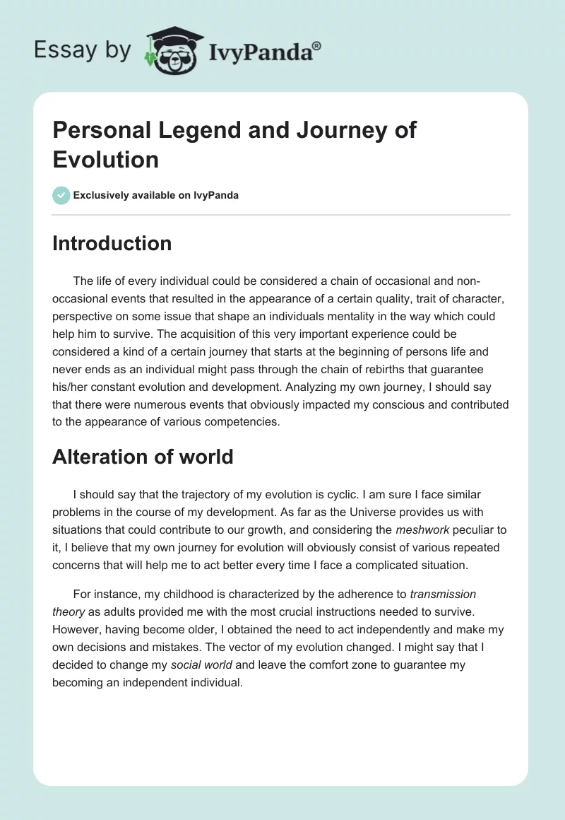 Personal Legend and Journey of Evolution. Page 1