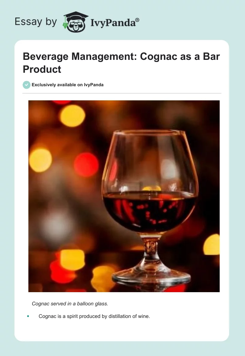 Beverage Management: Cognac as a Bar Product. Page 1