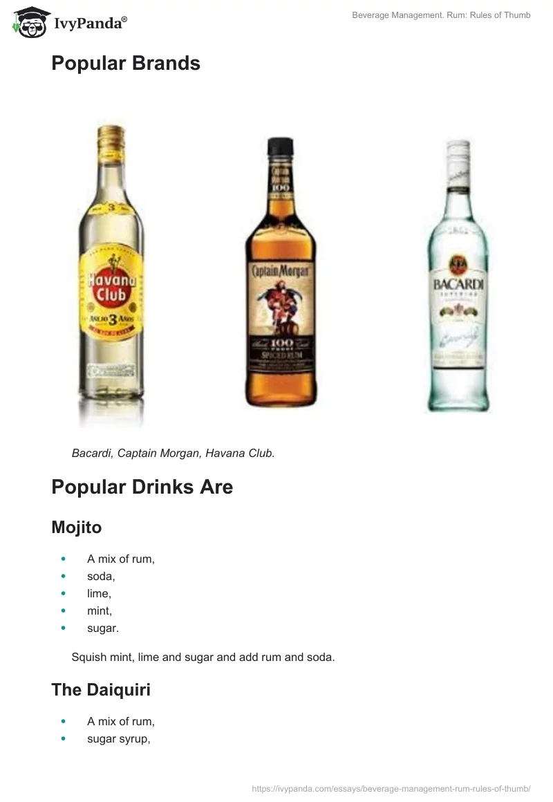 Beverage Management. Rum: Rules of Thumb. Page 5
