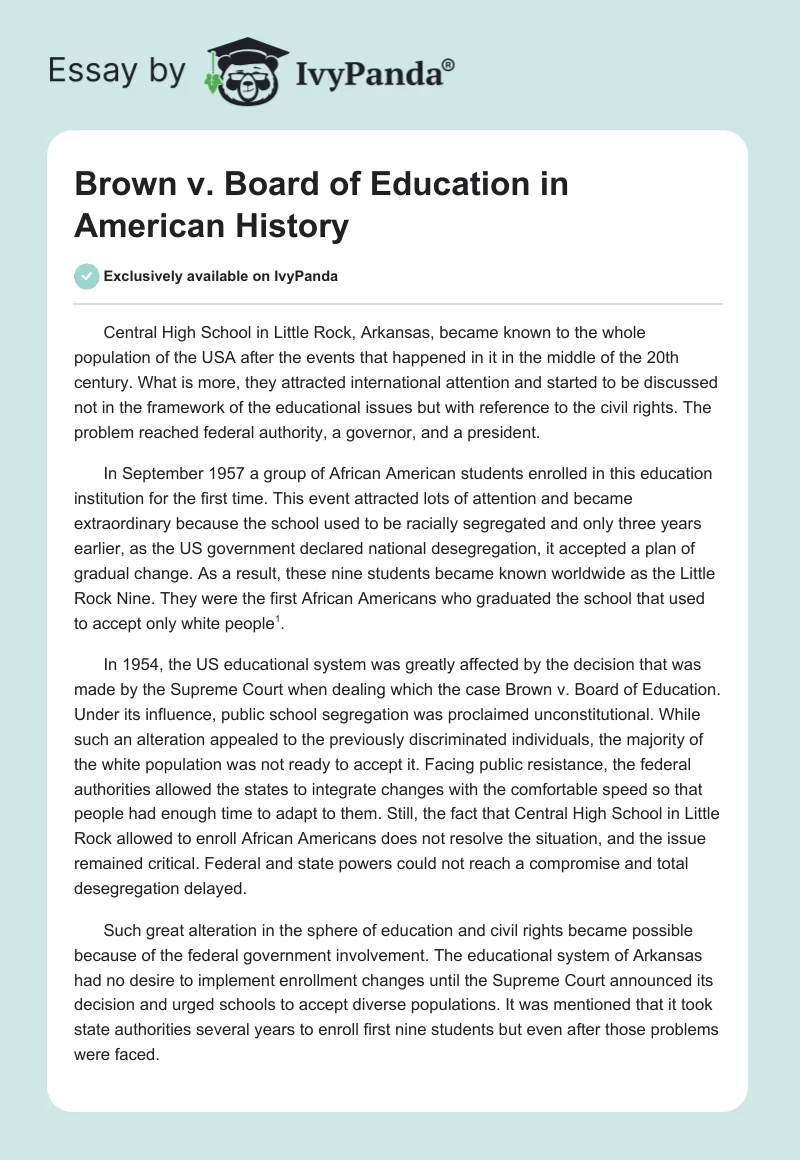 Brown v. Board of Education in American History. Page 1