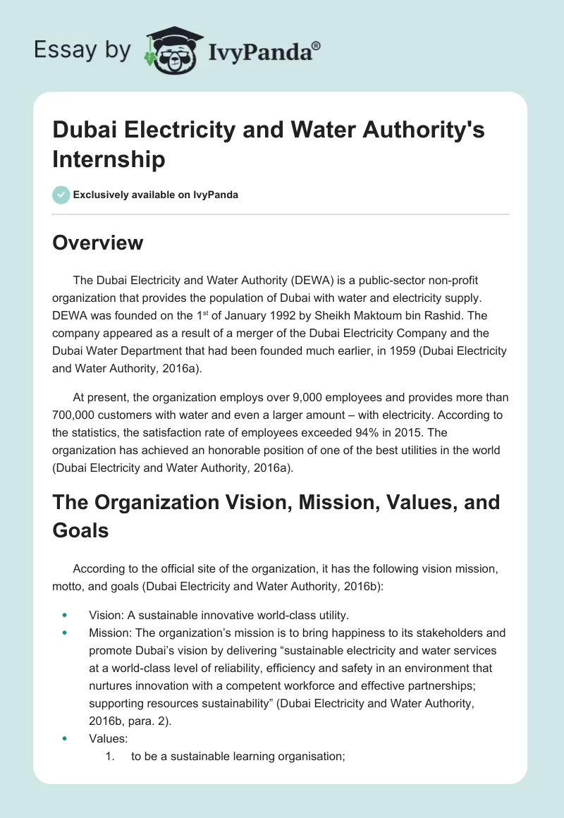 Dubai Electricity and Water Authority's Internship. Page 1