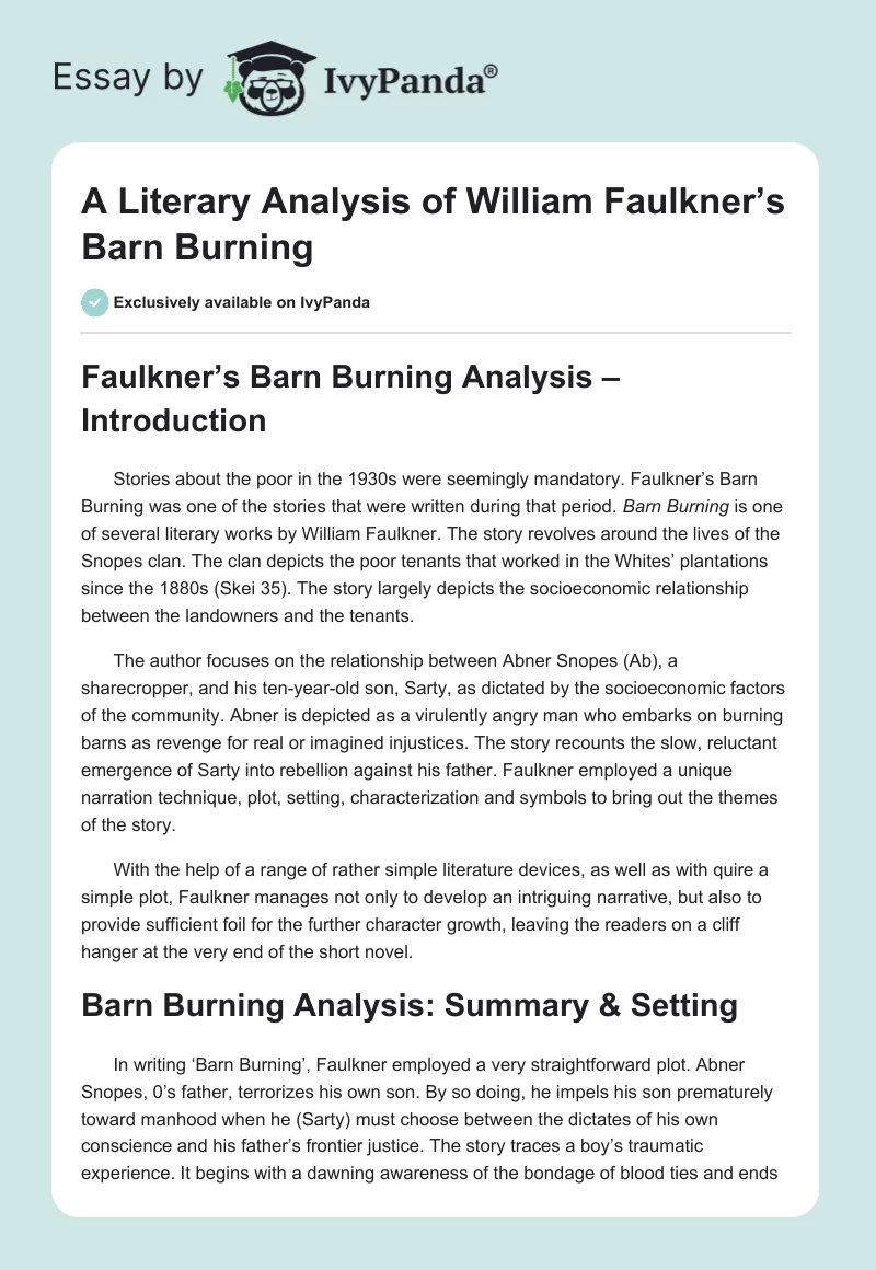 A Literary Analysis of William Faulkner’s Barn Burning. Page 1