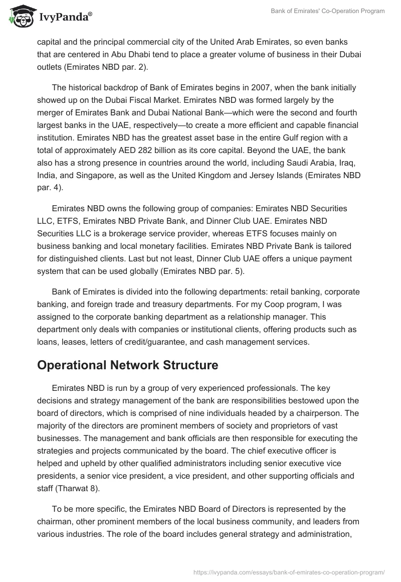 Bank of Emirates' Co-Operation Program. Page 2