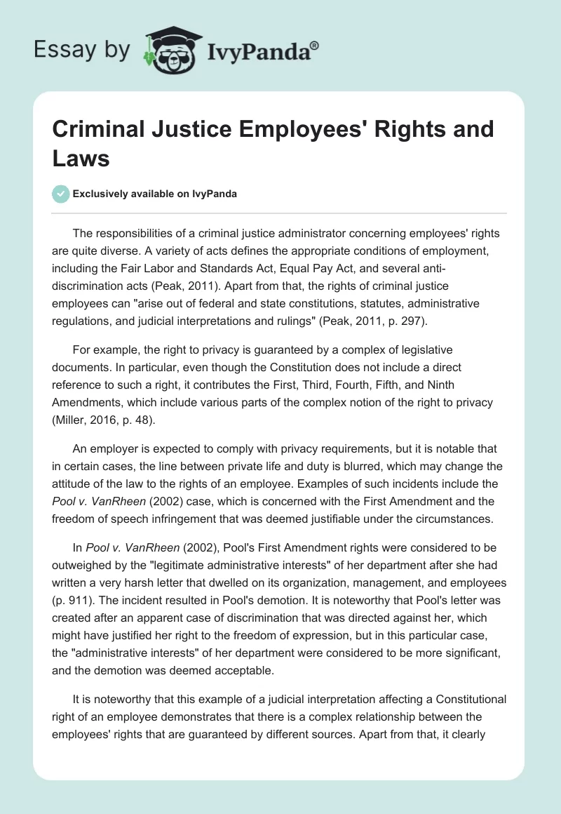 Criminal Justice Employees' Rights and Laws. Page 1