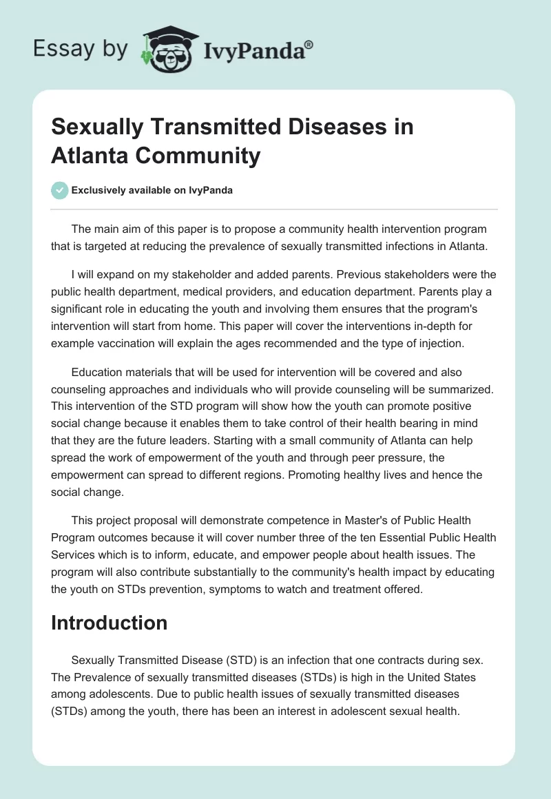 Sexually Transmitted Diseases in Atlanta Community. Page 1