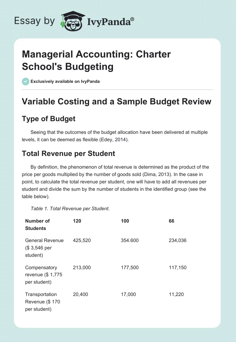 Managerial Accounting: Charter School's Budgeting. Page 1