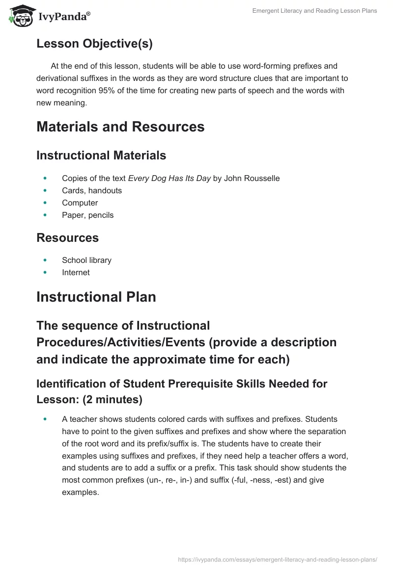 Emergent Literacy and Reading Lesson Plans. Page 2