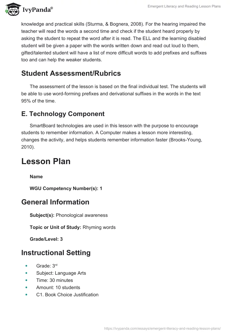 Emergent Literacy and Reading Lesson Plans. Page 5