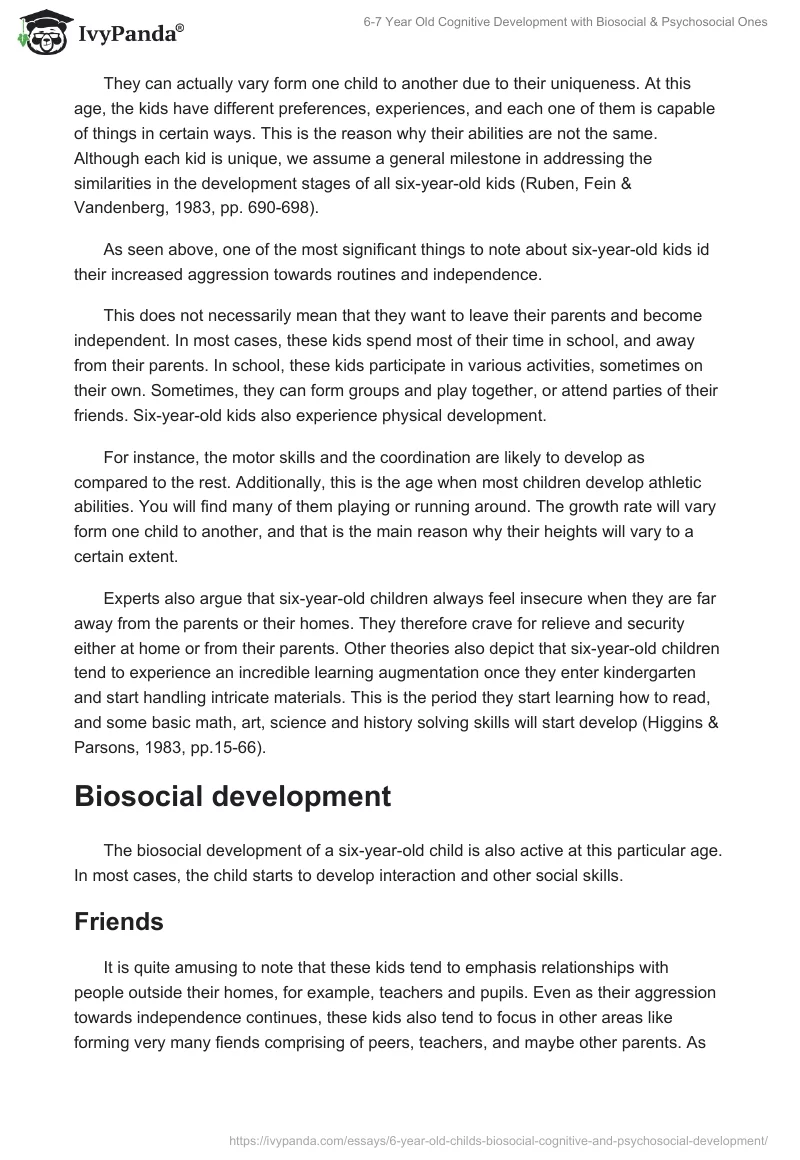 6-7 Year Old Cognitive Development With Biosocial & Psychosocial Ones. Page 2