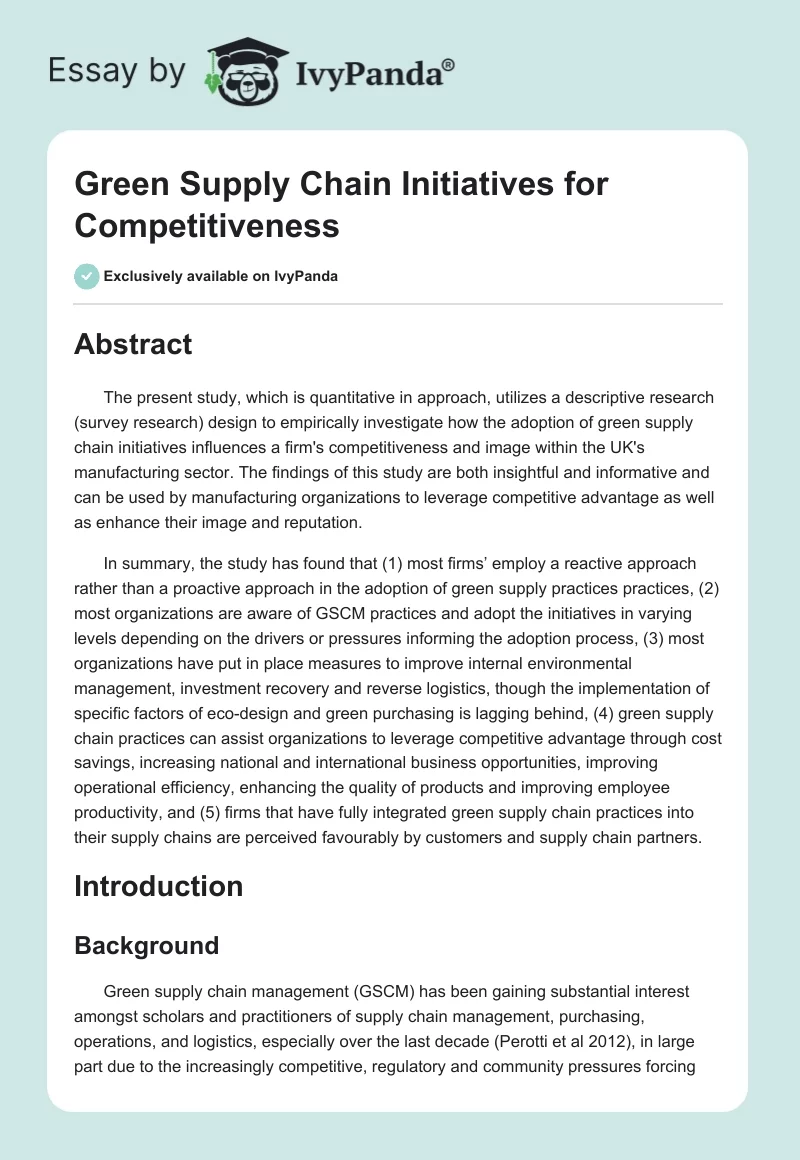 Green Supply Chain Initiatives for Competitiveness. Page 1