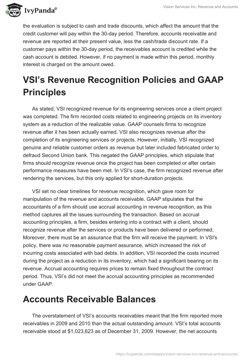 Vision Services Inc: Revenue and Accounts. Page 2