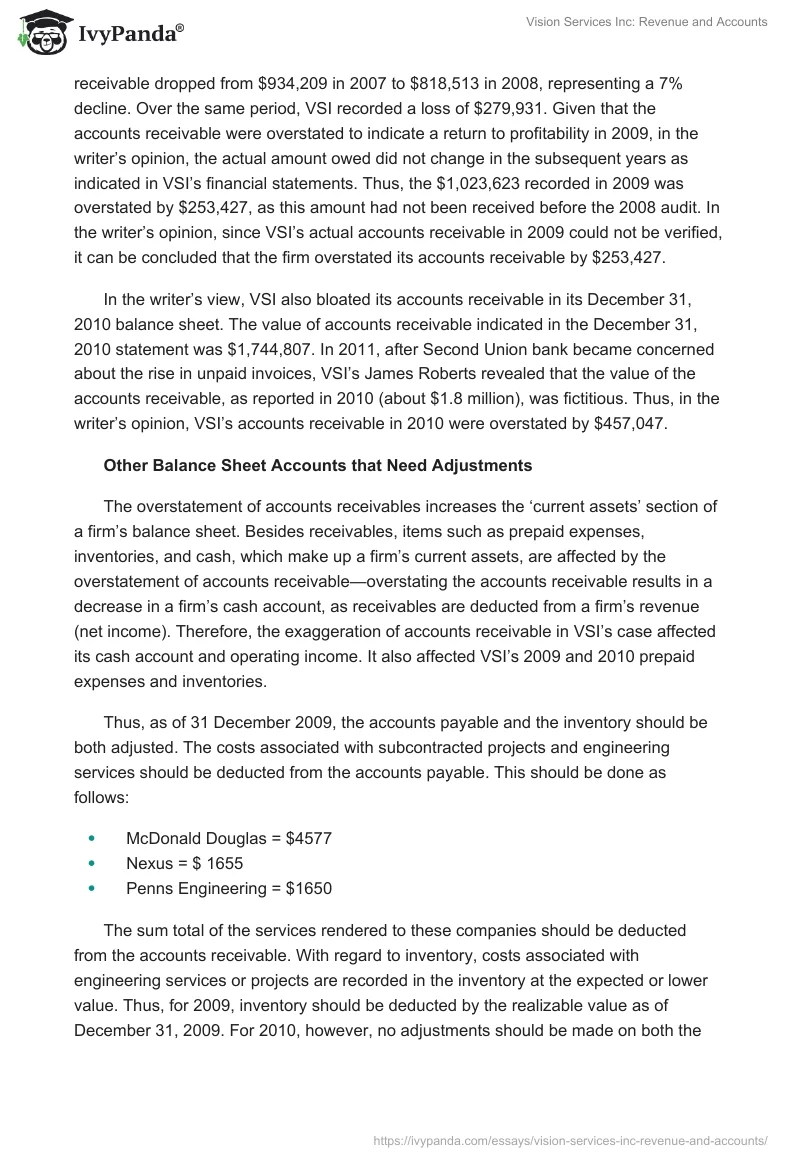 Vision Services Inc: Revenue and Accounts. Page 3