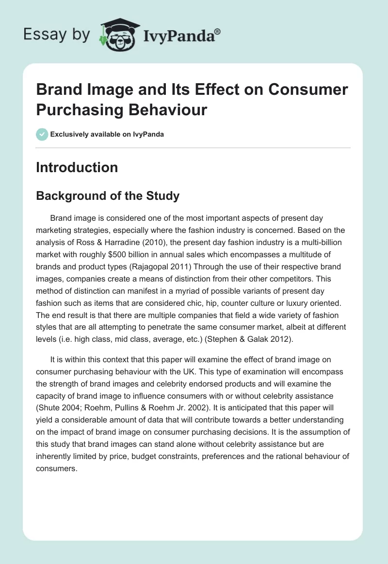 Brand Image and Its Effect on Consumer Purchasing Behaviour. Page 1