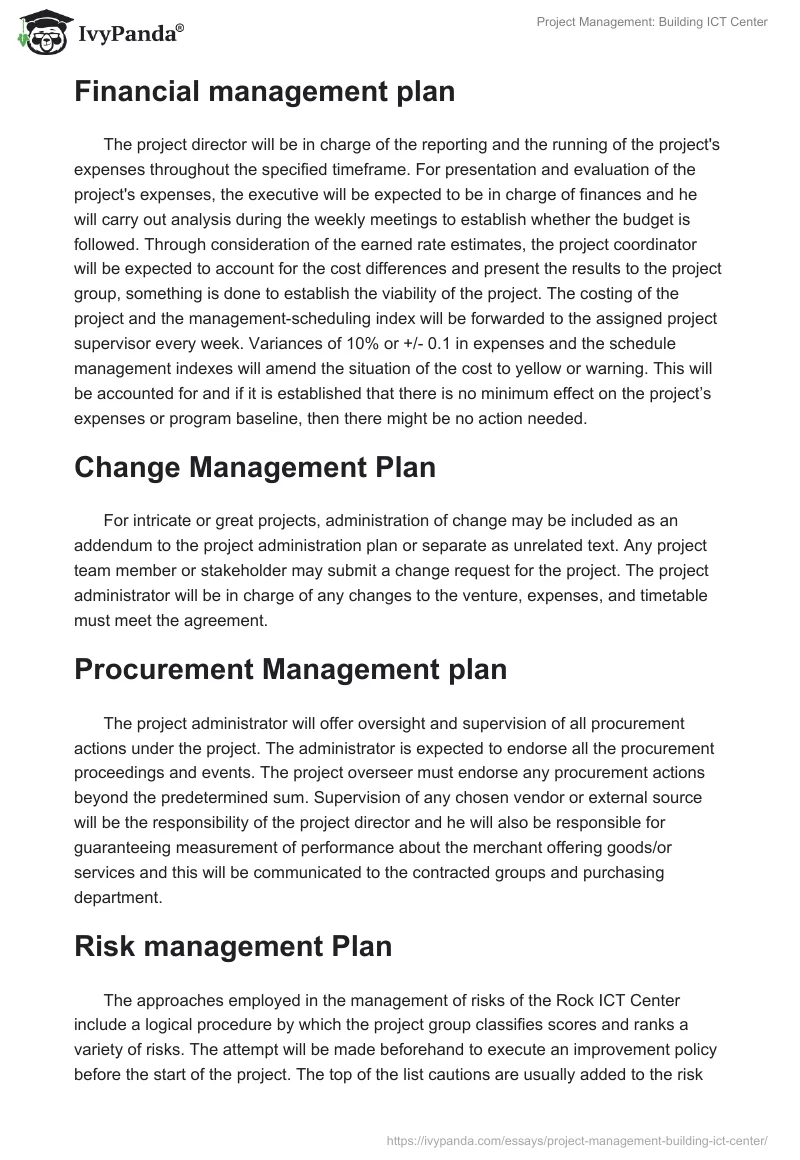 Project Management: Building ICT Center. Page 2