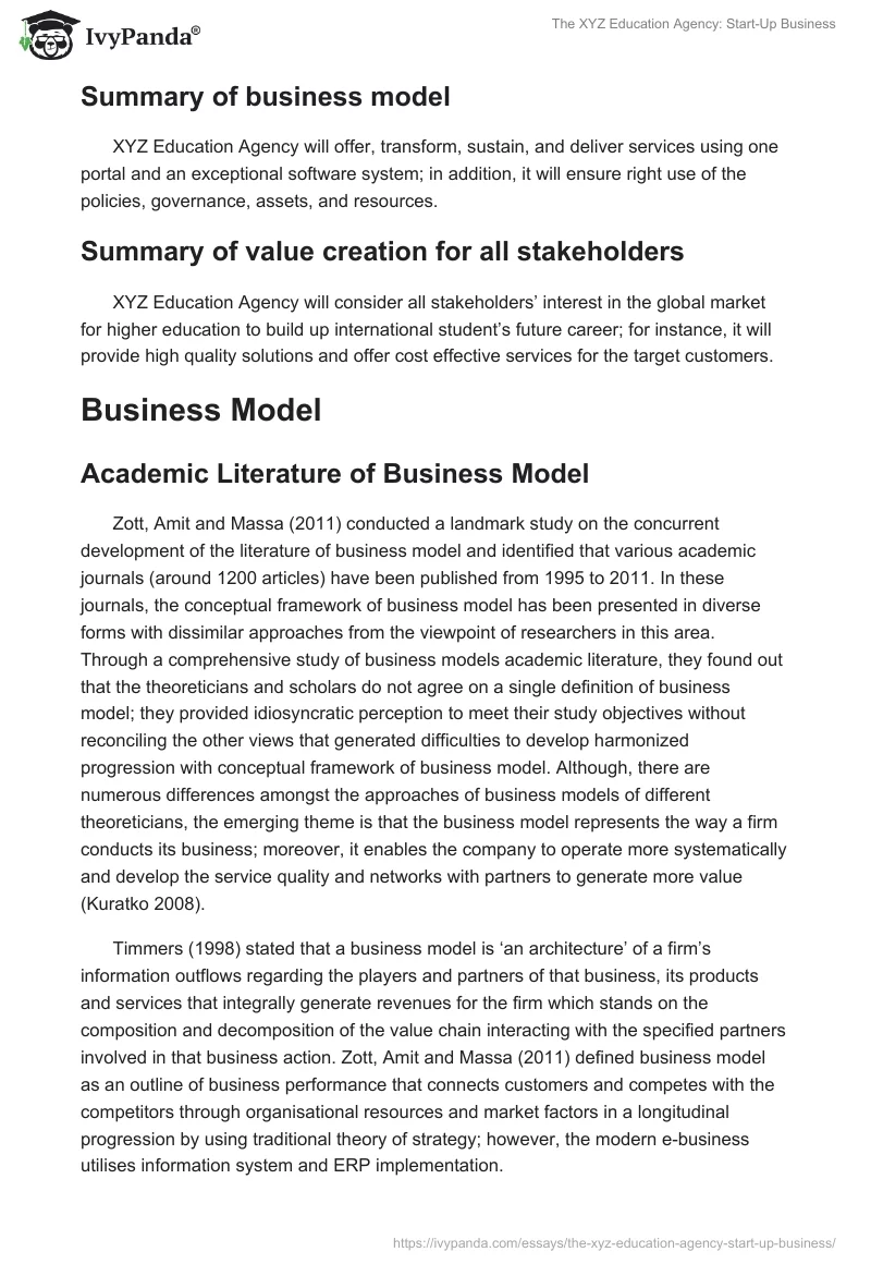 The XYZ Education Agency: Start-Up Business. Page 2