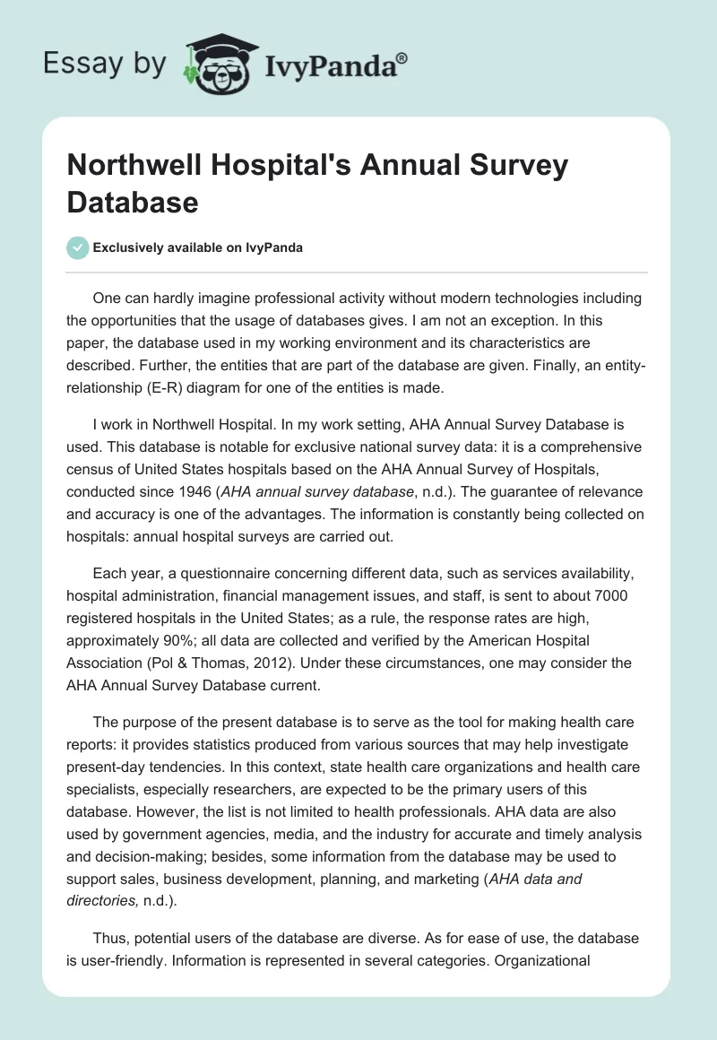 Northwell Hospital's Annual Survey Database. Page 1