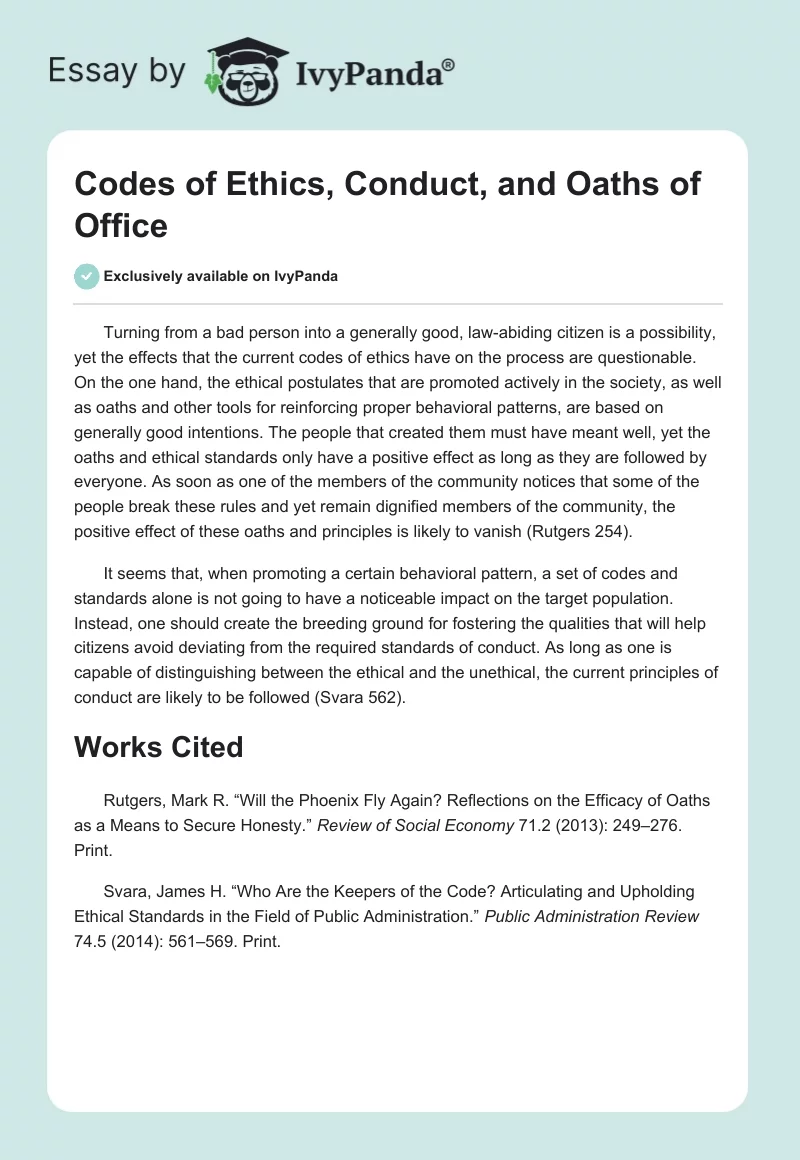 Codes of Ethics, Conduct, and Oaths of Office. Page 1