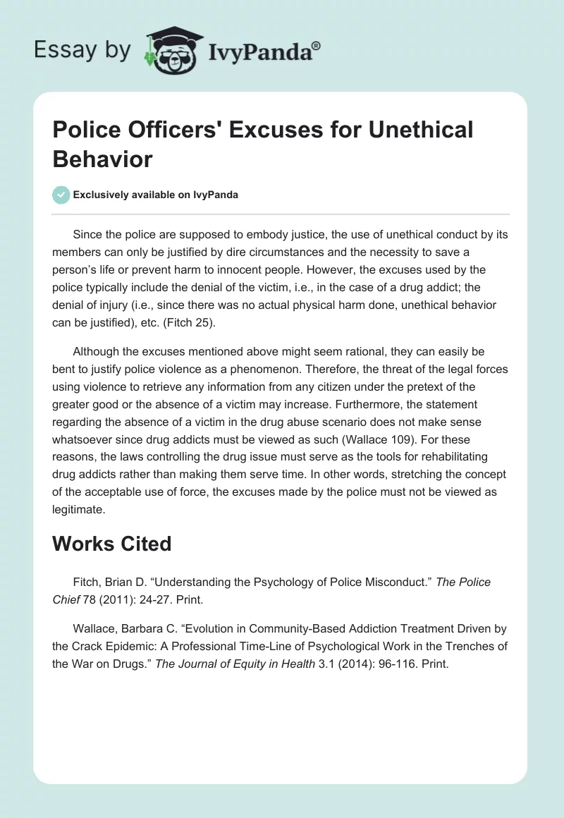 Police Officers' Excuses for Unethical Behavior. Page 1