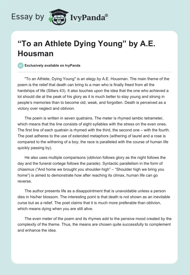 “To an Athlete Dying Young” by A.E. Housman. Page 1