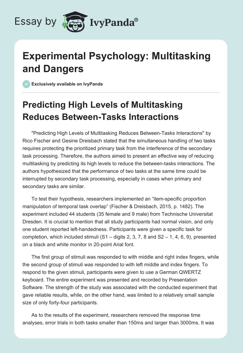 Experimental Psychology: Multitasking and Dangers. Page 1