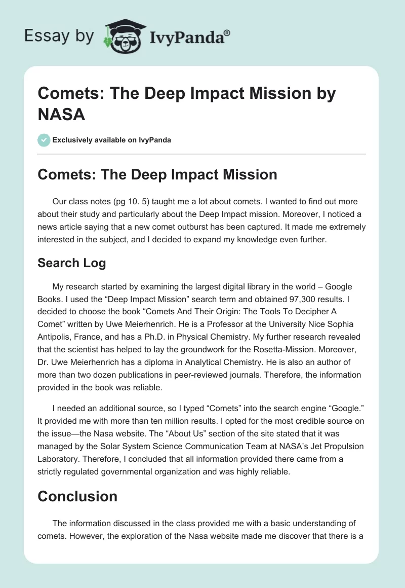 Comets: The Deep Impact Mission by NASA. Page 1