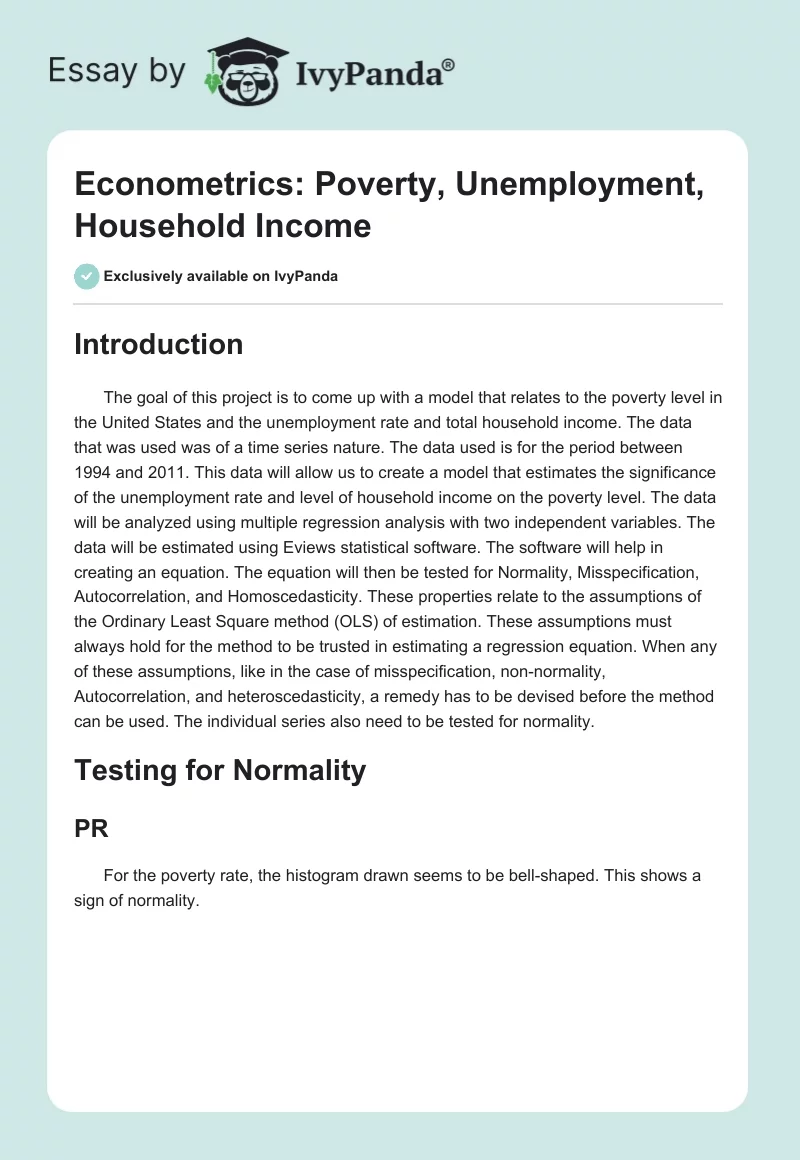 Econometrics: Poverty, Unemployment, Household Income. Page 1