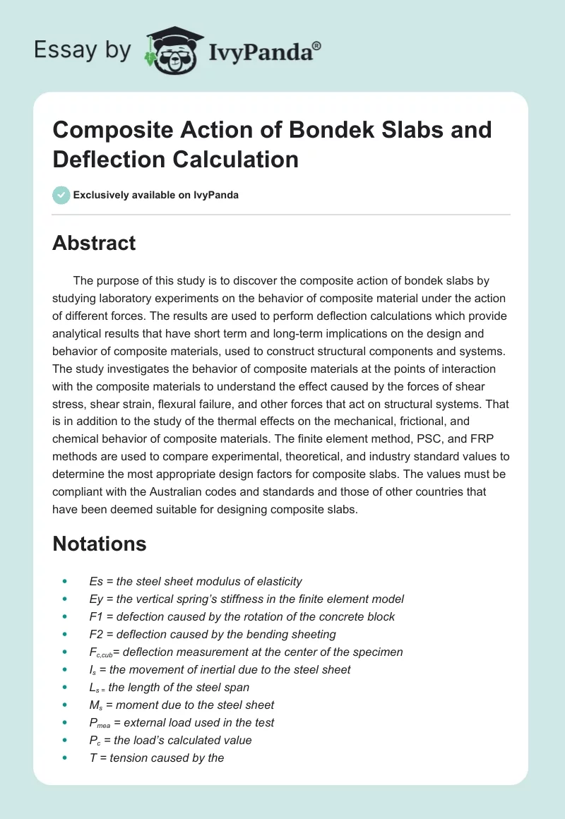 Composite Action of Bondek Slabs and Deflection Calculation. Page 1
