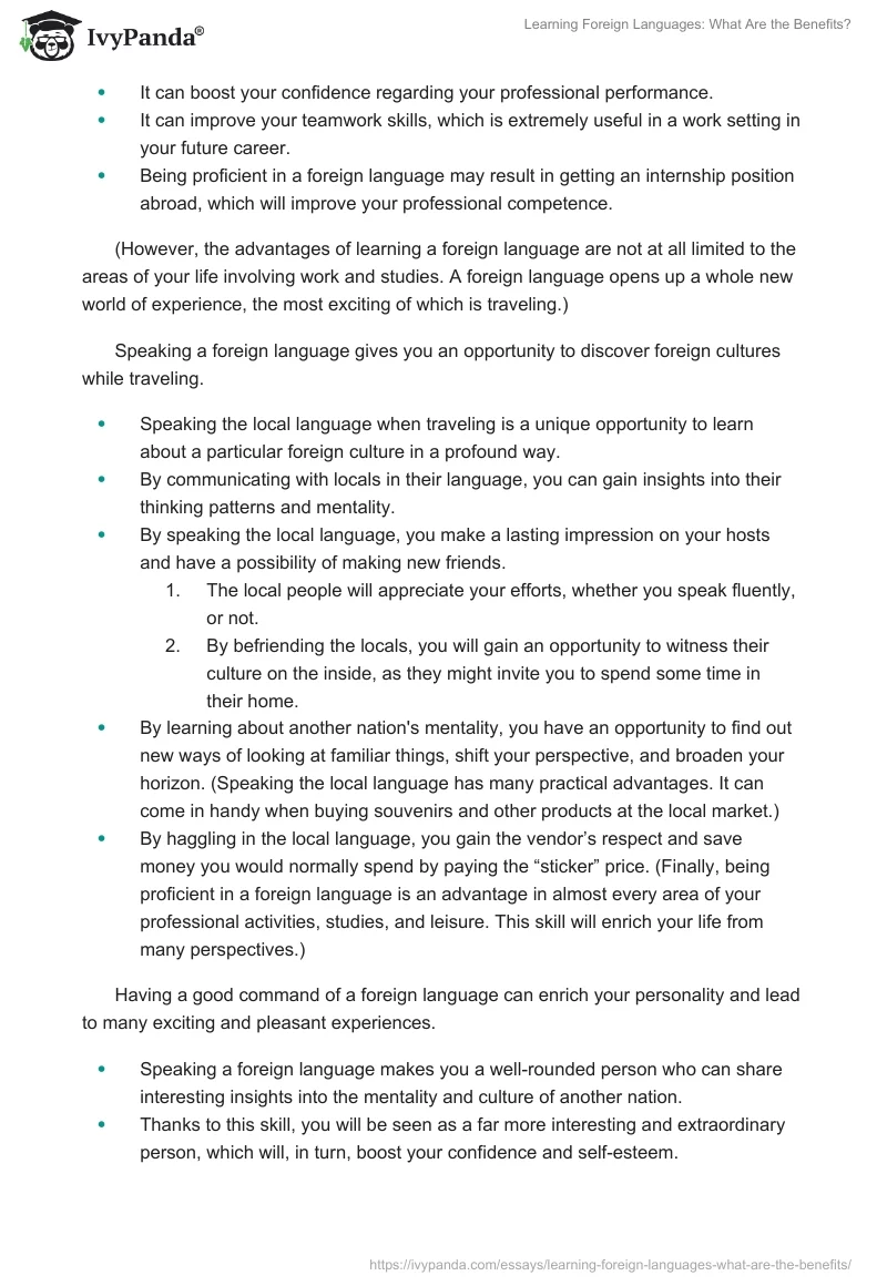 advantages of learning a foreign language essay