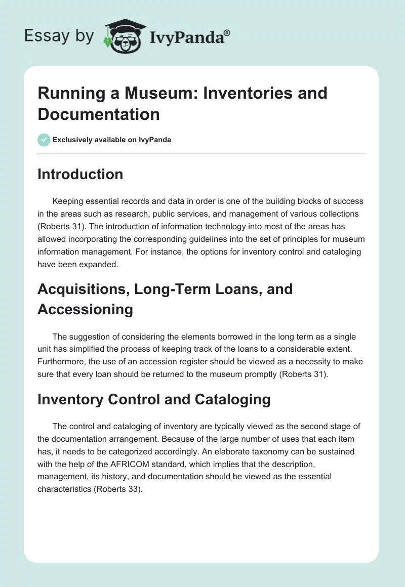 Running a Museum: Inventories and Documentation. Page 1