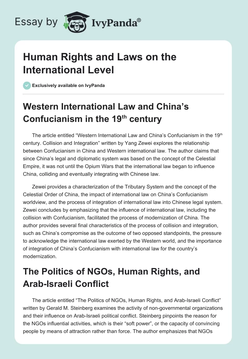 Human Rights and Laws on the International Level. Page 1