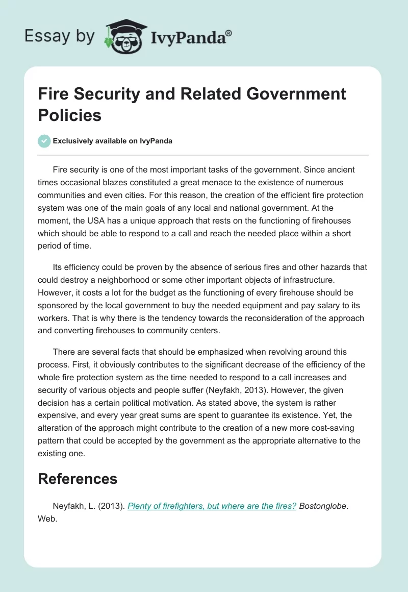 Fire Security and Related Government Policies. Page 1