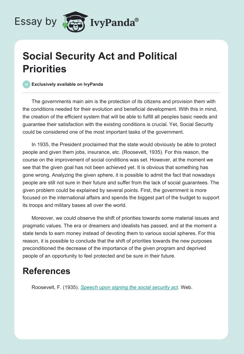 Social Security Act and Political Priorities. Page 1