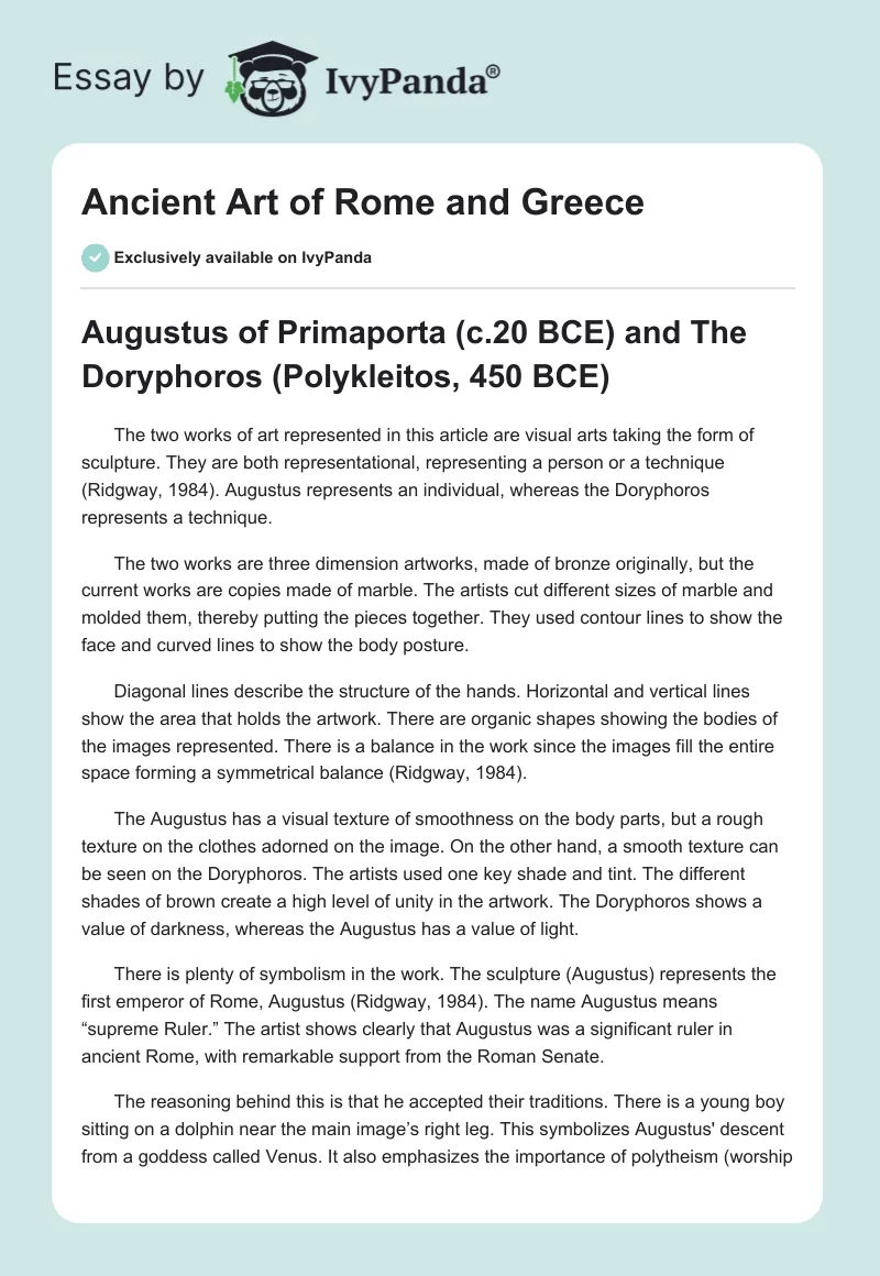 Ancient Art of Rome and Greece. Page 1