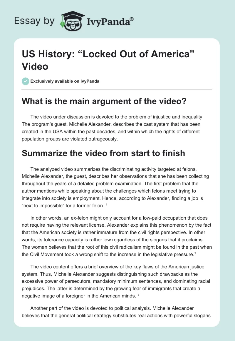 US History: “Locked Out of America” Video. Page 1