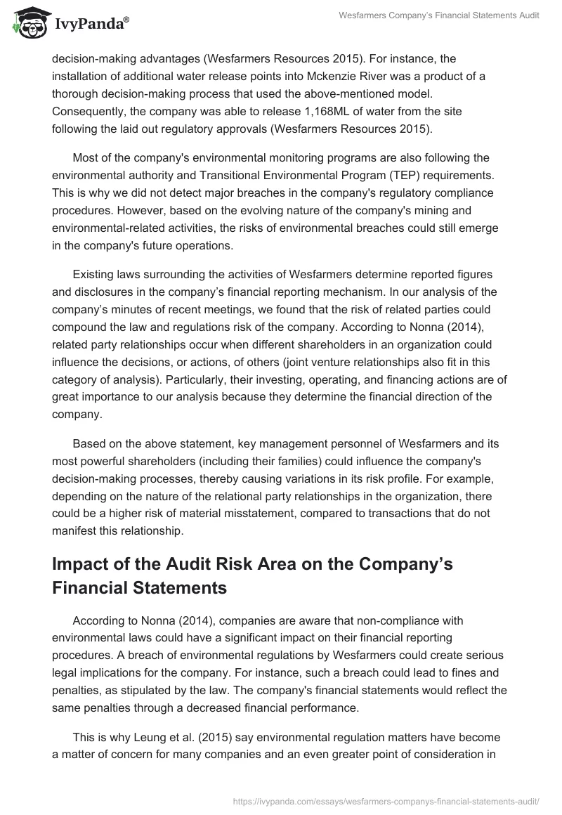 Wesfarmers Company’s Financial Statements Audit. Page 3