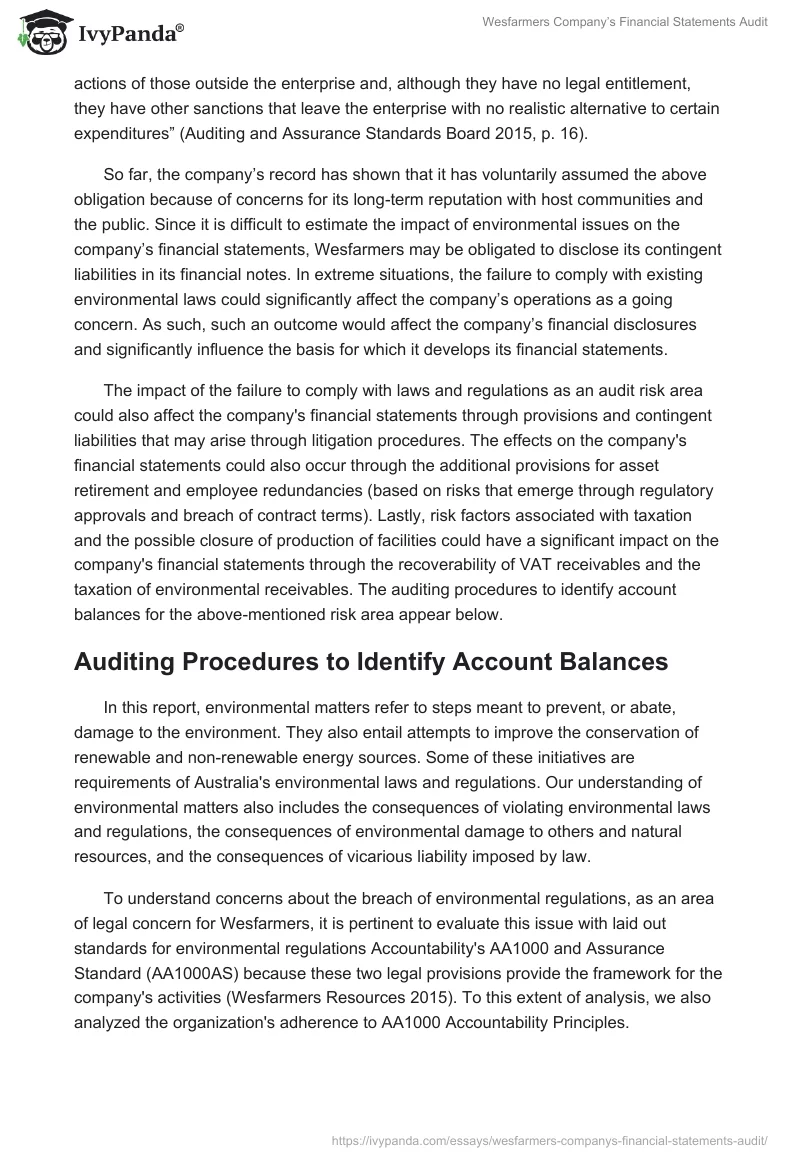 Wesfarmers Company’s Financial Statements Audit. Page 5