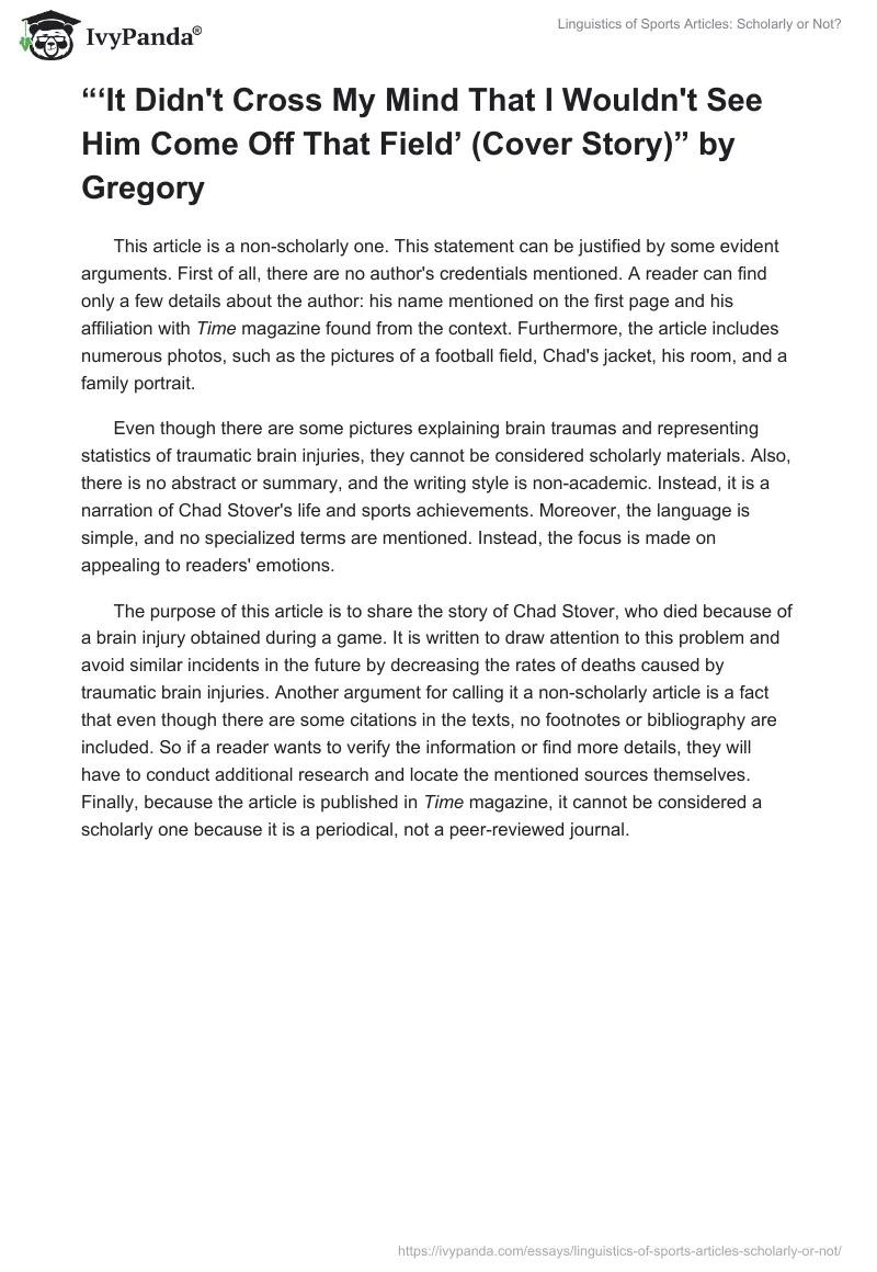 Linguistics of Sports Articles: Scholarly or Not?. Page 2
