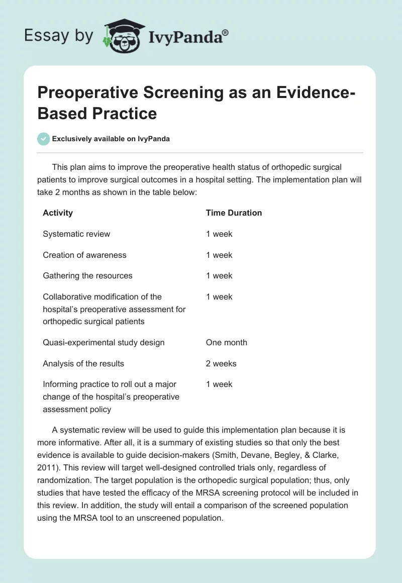 Preoperative Screening as an Evidence-Based Practice. Page 1