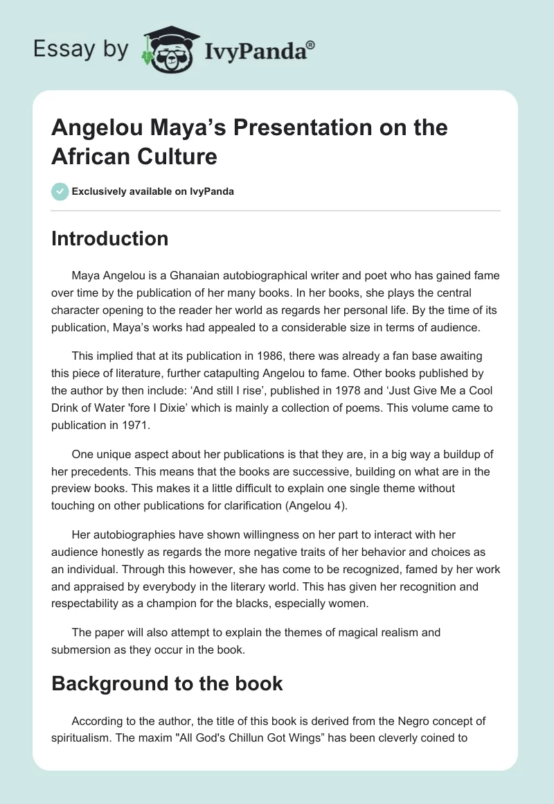 Angelou Maya’s Presentation on the African Culture. Page 1