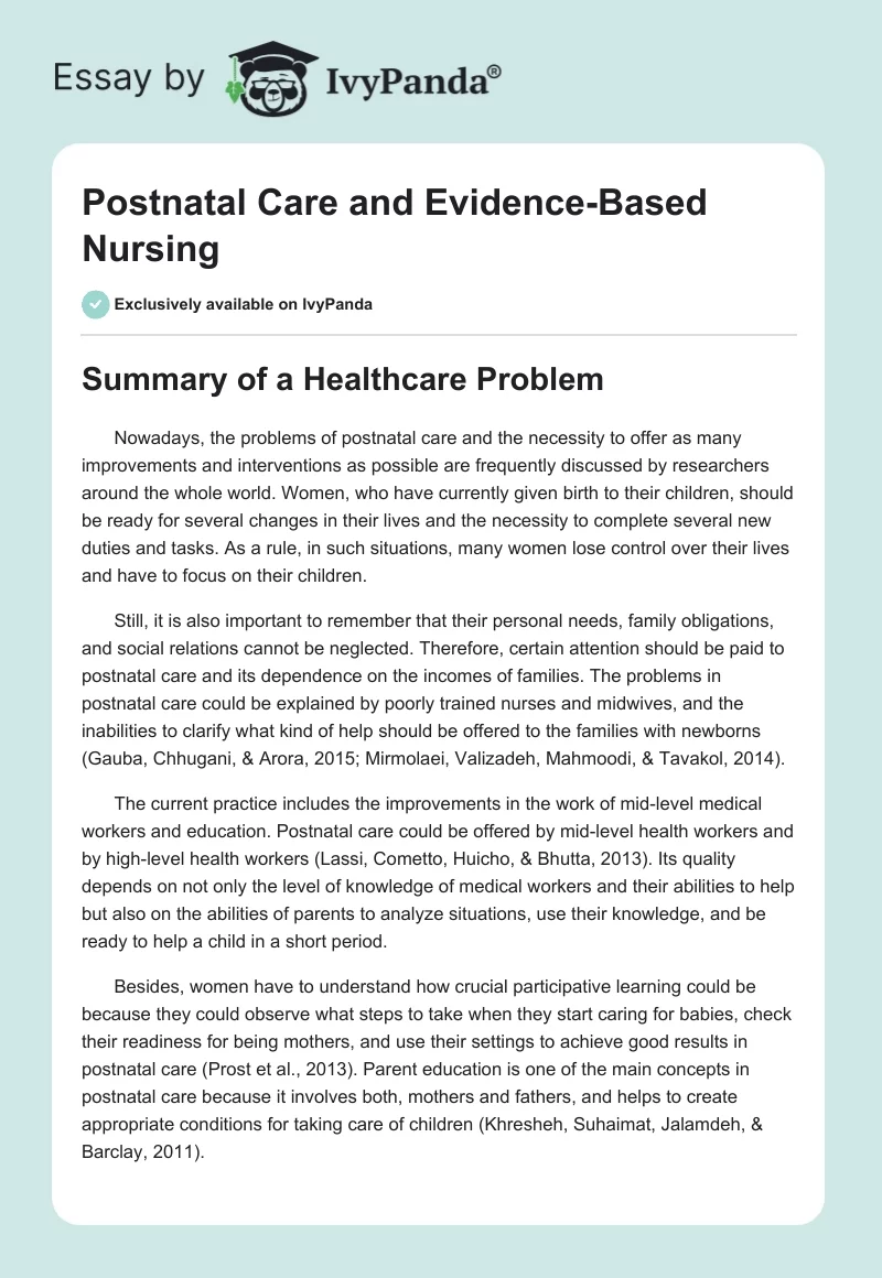 Postnatal Care and Evidence-Based Nursing. Page 1