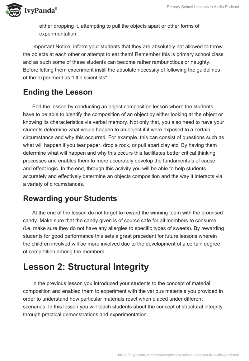 Primary School Lessons in Audio Podcast. Page 3
