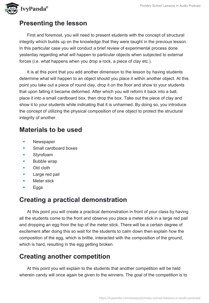 Primary School Lessons in Audio Podcast. Page 4