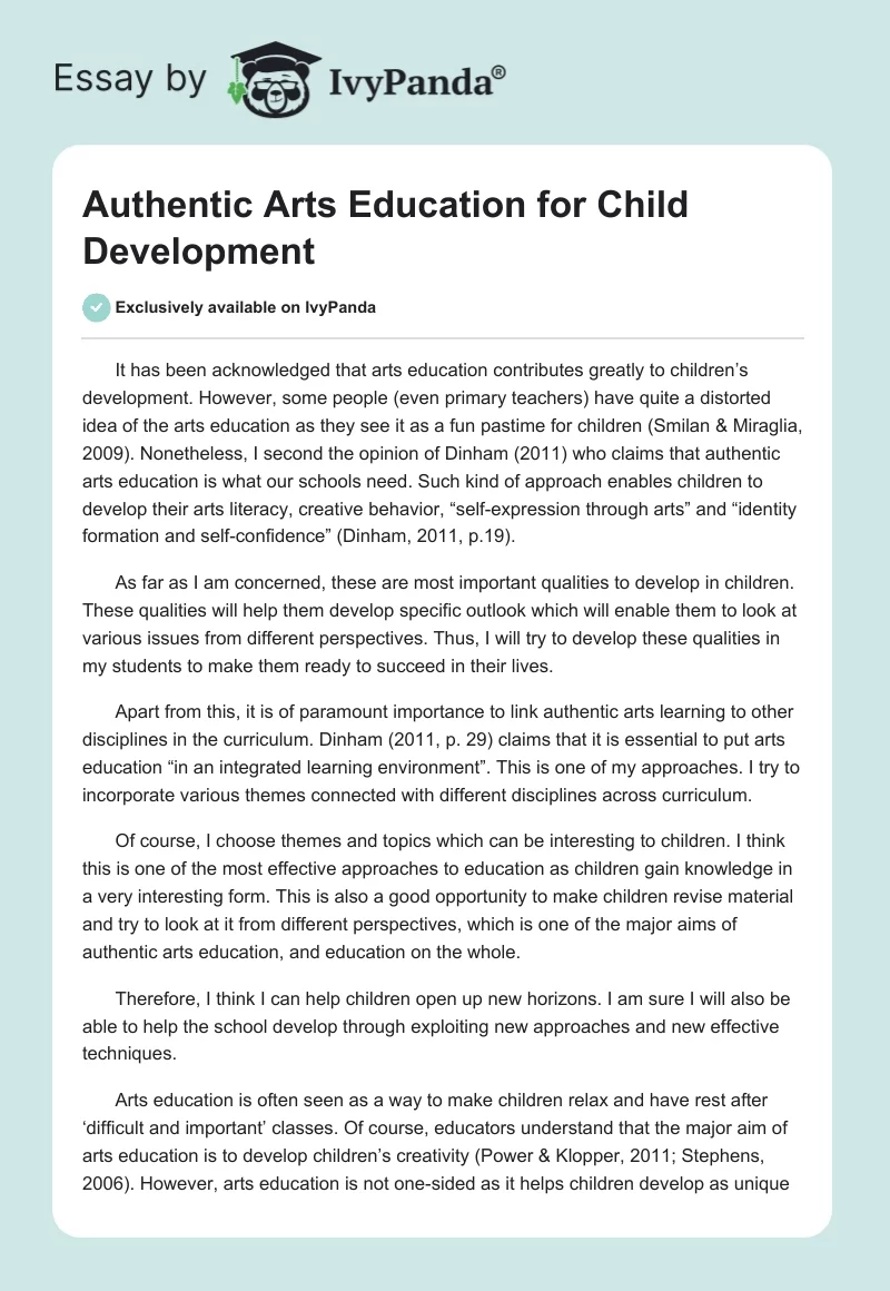 Authentic Arts Education for Child Development. Page 1