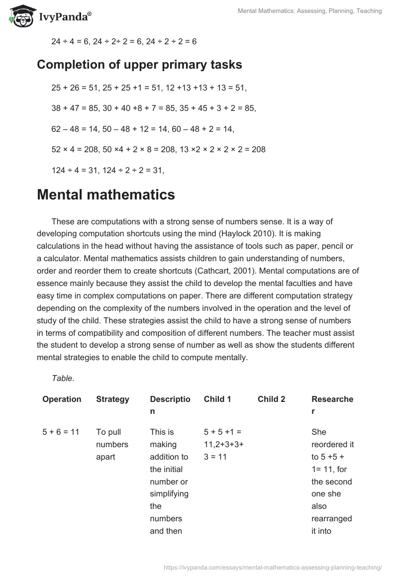 Mental Mathematics: Assessing, Planning, Teaching. Page 3