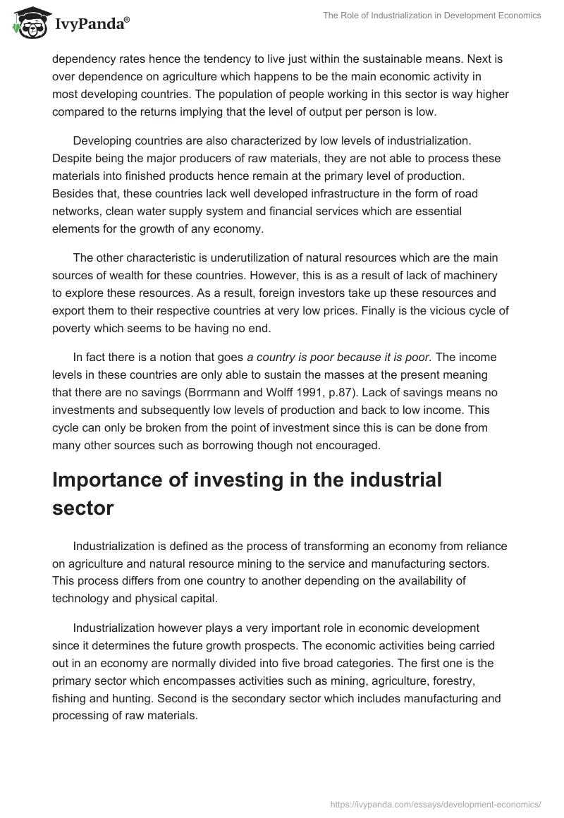 The Role of Industrialization in Development Economics. Page 2