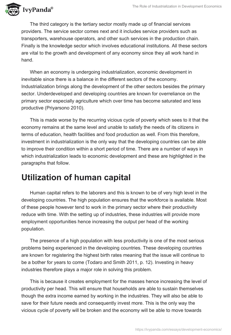The Role of Industrialization in Development Economics. Page 3